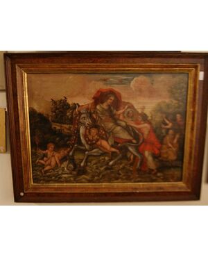 Antico spettacolare dipinto del 1600 olio su tavola Olandese raffigurante Ratto di Europa 