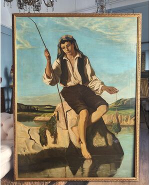 Grande dipinto raffigurante pescatore, Henry Bidauld