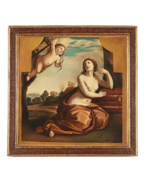 Dipinto con Venere e Cupido Olio su Tela '700