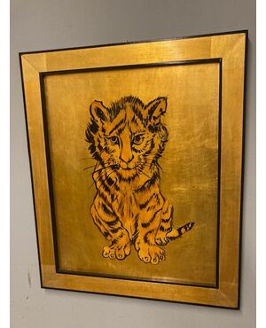 Dipinto di arte contemporanea raffigurante tigre epoca XX . Mis 92 x 76 