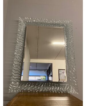 Specchio  Murano  modernariato acquamarina 1970 . Lavorazione a rilevo . Mis 80x 70 