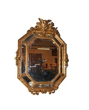 Stupenda Specchiera Ottagonale francese stile Luigi XV del 1800 dorata foglia oro 