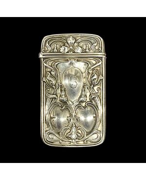 Scatolina portafiammiferi in argento con motivi art nouveau.Punzone Sterling.Stati Uniti.
