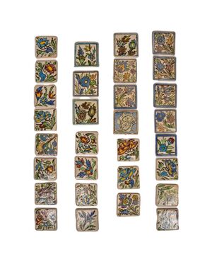 Serie di piccole piastrelle antiche dipinte a mano - O/360 -