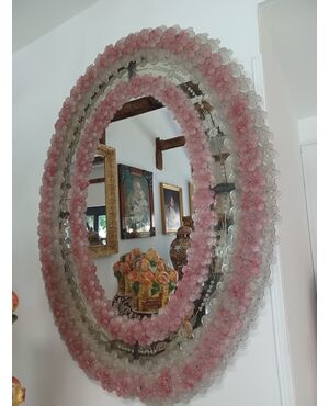 Grande Specchio Raffinato Con Cristalli Di Vetro Murano