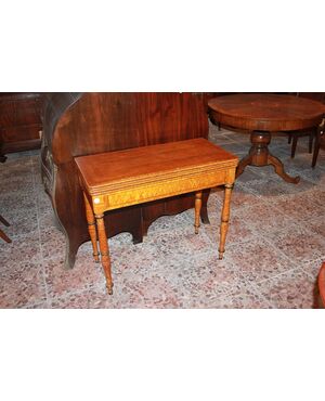 Tavolino da gioco stile Sheraton del 1800 in legno di acero
