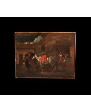 Olio su tela di fine 1600 inizio 1700 raffigurante Maniscalco