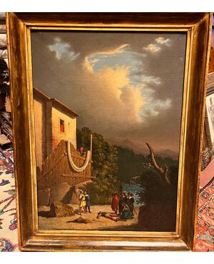 Dipinto del XIX secolo “il duello”. Olio su tela. Misure h 70 cm x l 52 cm. 