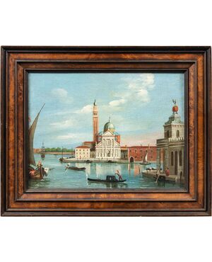 Pittore veneziano (XIX sec.) - Venezia, veduta dell’Isola di S. Giorgio dalla Punta della Dogana.