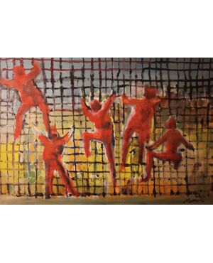 Mino Maccari. (1898- 1989) “Prigionieri” dipinto su tela