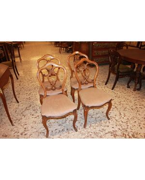 Gruppo di 4 sedie Francesi stile Luigi Filippo del 1800 in legno di Noce