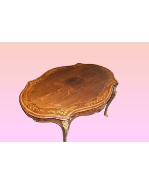 Tavolo da salotto smerlato Carlo X riccamente intarsiato 1800