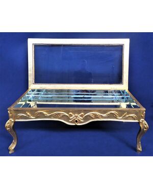 Coffee table in gilded wood, mirror and glass - Italy mid 20th century     