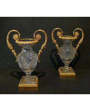 oppia di vasi in cristallo e bronzo dorato