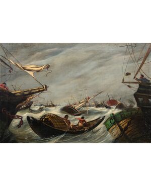 Pittore francese (fine XIX sec.) - Mare in tempesta.