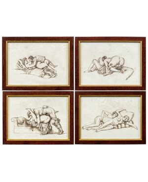 Pittore francese (XIX sec.) - Quattro scene erotiche.