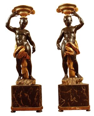 Coppia di straordinari mori veneziani del 1600 sculture italiane in legno dipinto