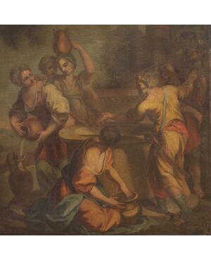 Italian painting from the 18th century, Rebecca and Eliezer at the well