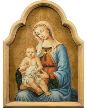 Pittore fiorentino (XIX sec.) - Madonna con Bambino fondo oro.