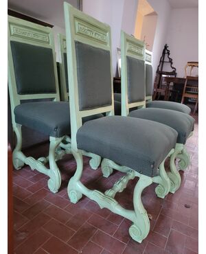 Sei Sedie antiche in verde veneziano Stile settecento restaurate