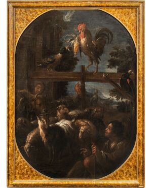 Felice Boselli (Piacenza 1650 - Parma 1732) - Pastore con gregge e selvaggina.