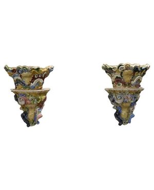 Mensole antiche in maiolica con vaso sud Italia secolo XIX PREZZO TRATTABILE