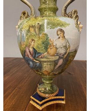 Antico enorme  vaso istoriato Ginori 1860. “ La Samaritana al pozzo “ cm 60 Qualità eccelsa