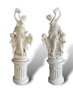 XX Secolo, Coppia di sculture in  marmo bianco, Gruppi allegorici