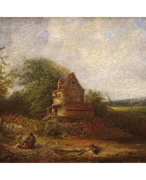 American painting landscape signed and dated 1854