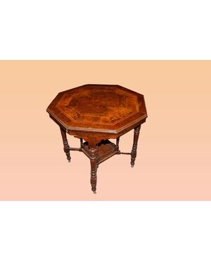 Tavolino inglese stile vittoriano del 1800 intarsiato