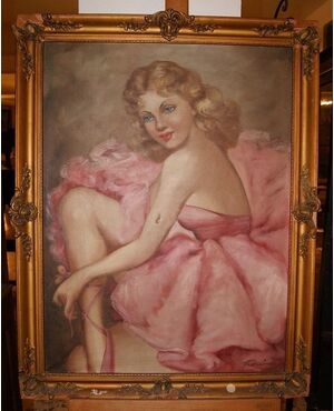 Antico quadro del 1900 olio su tela raffigurante "Ballerina"
