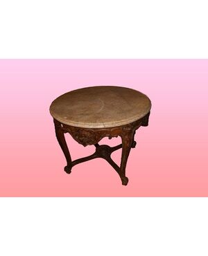 Tavolino circolare francese stile Barocco del 1800 in legno di noce