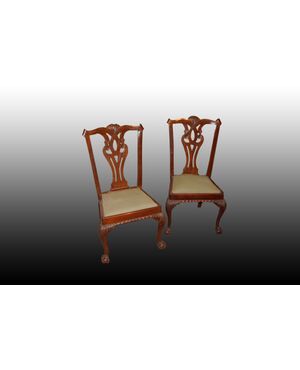 Gruppo di 4 sedie stile Chippendale in legno di mogano