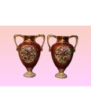 Coppia di vasi in porcellana stile Liberty francesi di fine 1800