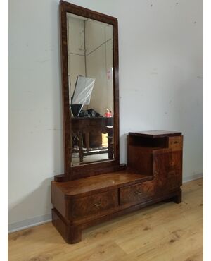 Toilette / petineuse Art Decò in radica di noce con specchio - anni 40