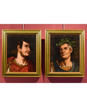 Ritratti di Giulio Cesare e Ottaviano, Tiziano Vecellio (Pieve di Cadore 1490 - Venezia 1576) seguace di