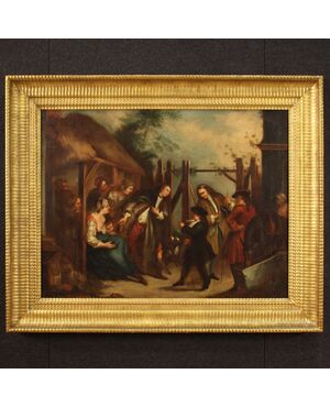 Painting oil on canvas genre scene from 18th century