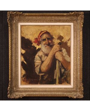 Signed painting portrait of a mountaineer from the 20th century