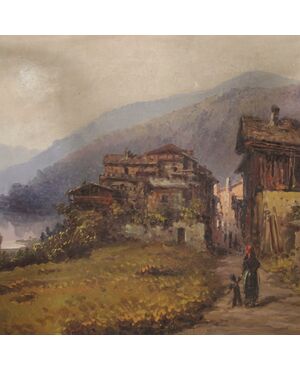 Painting signed landscape oil on board from the 19th century