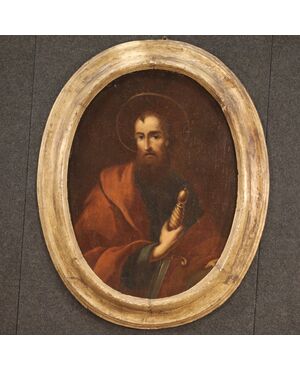 Dipinto italiano ovale religioso del XVII secolo, San Paolo