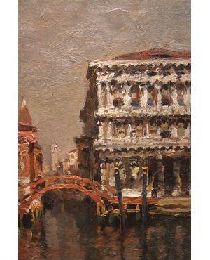 Emanuele Brugnoli (Bologna 1859 - Venezia 1944) Venezia, il Canal Grande, dipinto a olio 