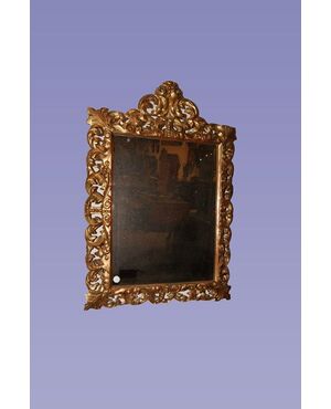 Specchiera Italiana del 1700 stile Luigi XIV in legno dorato foglia oro