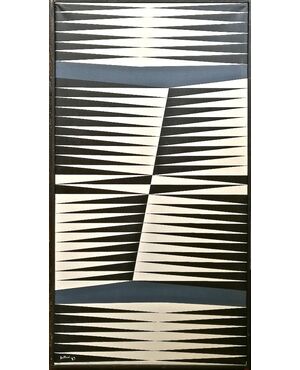 ACRILICO su TELA  di GIULIANO BOTTONI (ARTISTA di FERRARA)   OPTICAL ART   "Composizione 140"  del 1989 75 x 40 cm