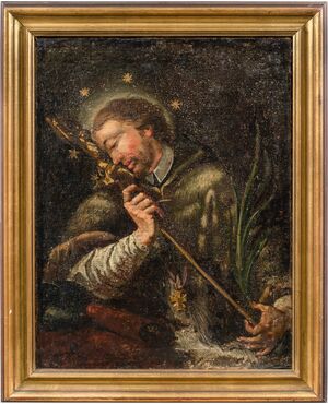 Pittore italiano (XVIII secolo) - Santo con crocifisso.