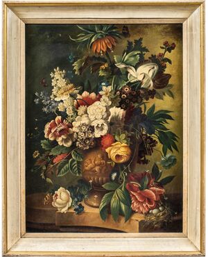 Pittore italiano (XIX-XX sec.) - Natura morta con vaso di fiori.