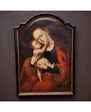 L'emozione: Olio su tela fine 500 Madonna con Bambino scuola fiamminga