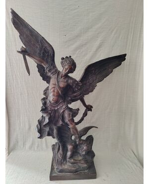Spettacolare San Michele Arcangelo e Lucifero in Bronzo - H 98 cm 