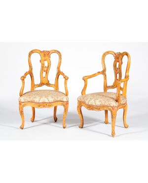 Pair of lacquered and painted armchairs - Venice 18th century     