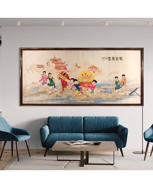 Great 20th century Chinese silk embroidery decorative panel