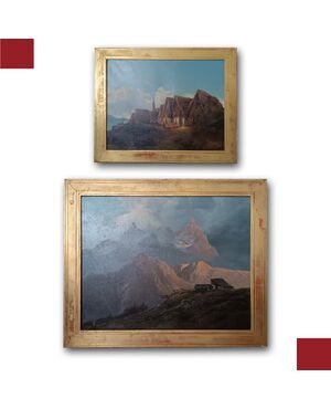 COPPIA DI QUADRI CON PAESAGGIO MONTANO FINE XVIII-INIZI XIX SECOLO